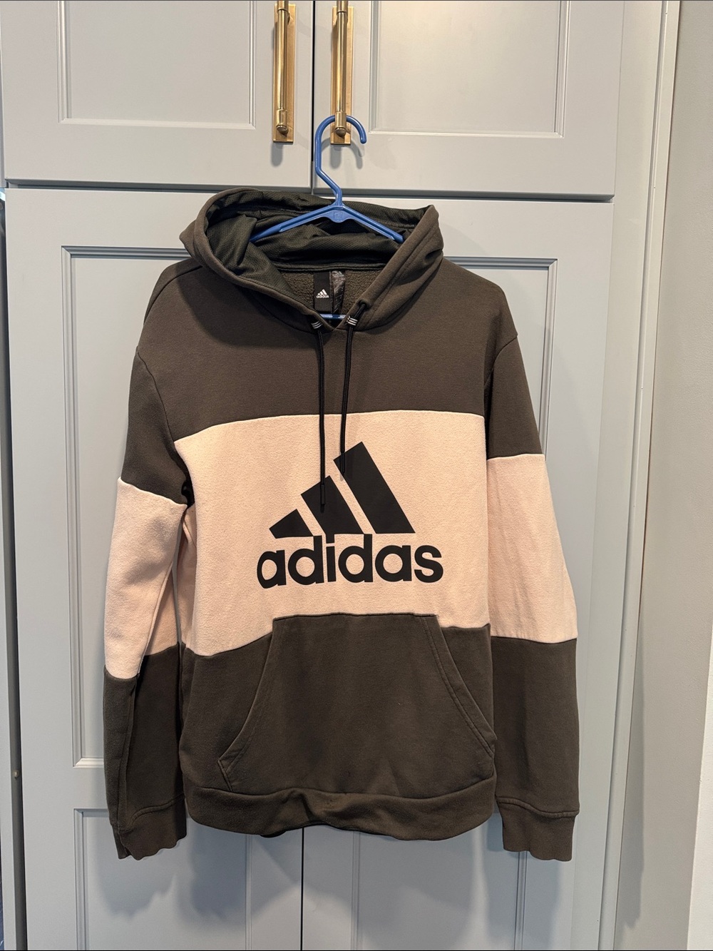Adidas Olive Green Cream Colorblock Hoodie - Medium but bulky
